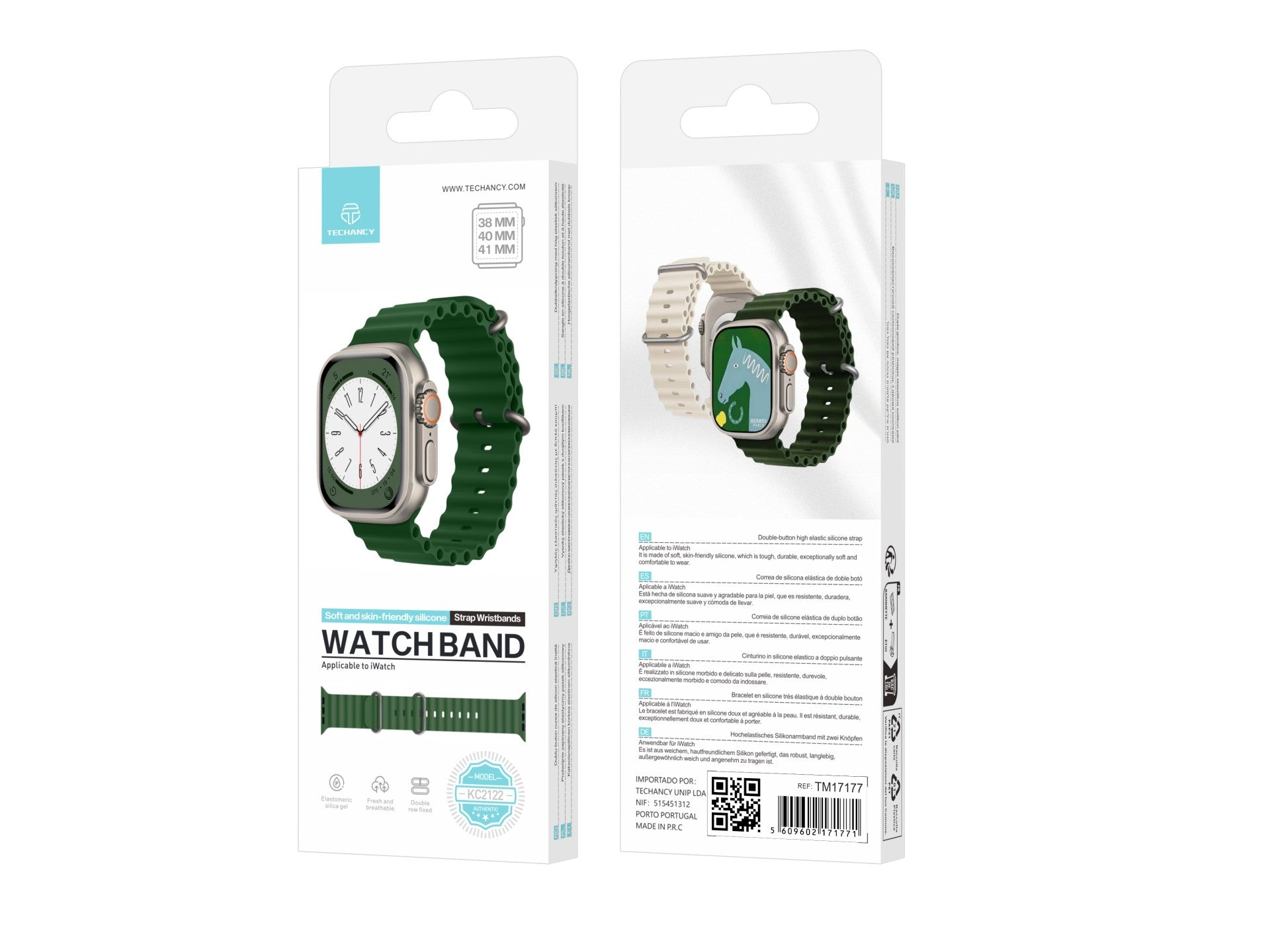 Techancy Bracelete De Silicone Verde KC2122, Compatível Com Apple Watch 38 Mm/40 Mm/41 Mm, Material De Silicone Macio