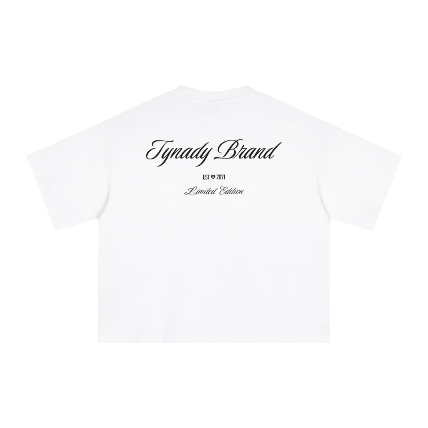 T-shirt branca Essential Tee Center Tynady Brand — costas — script Limited Edition