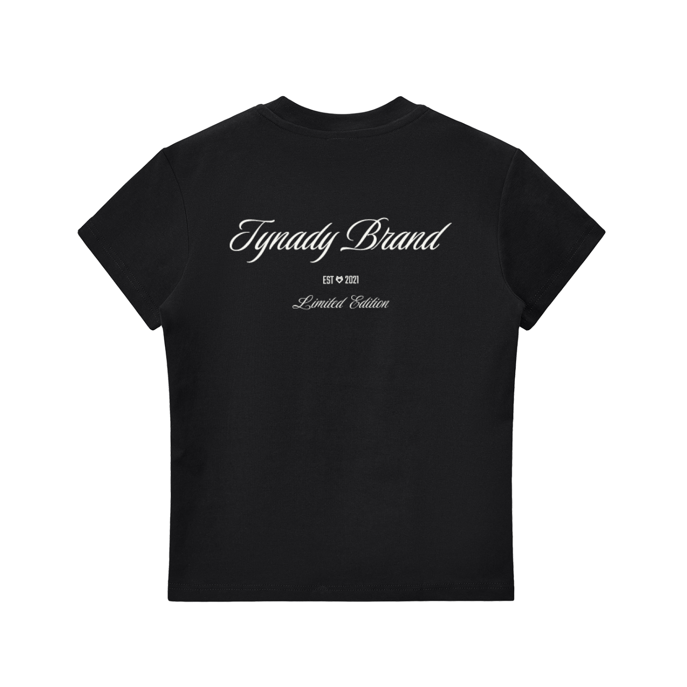 T-shirt preta Essential Tee Center Tynady Brand — costas — Tynady Brand script centro EST 2021