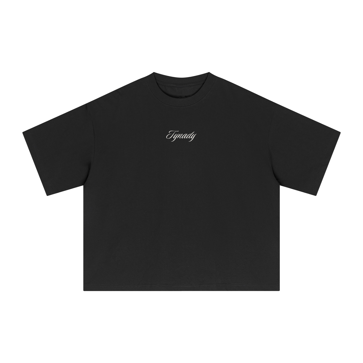 T-shirt preta Essential Tee Center Tynady Brand — frente — script centro — fit oversized — Chapter 01