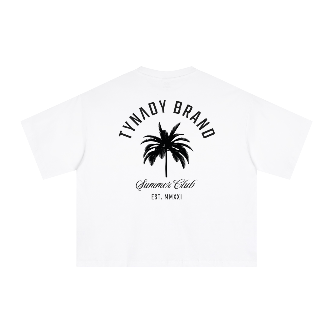 T-shirt branca Summer Club Tee Tynady Brand 
— costas — gráfico palmeira TYNADY BRAND 
Summer Club EST. MMXXI