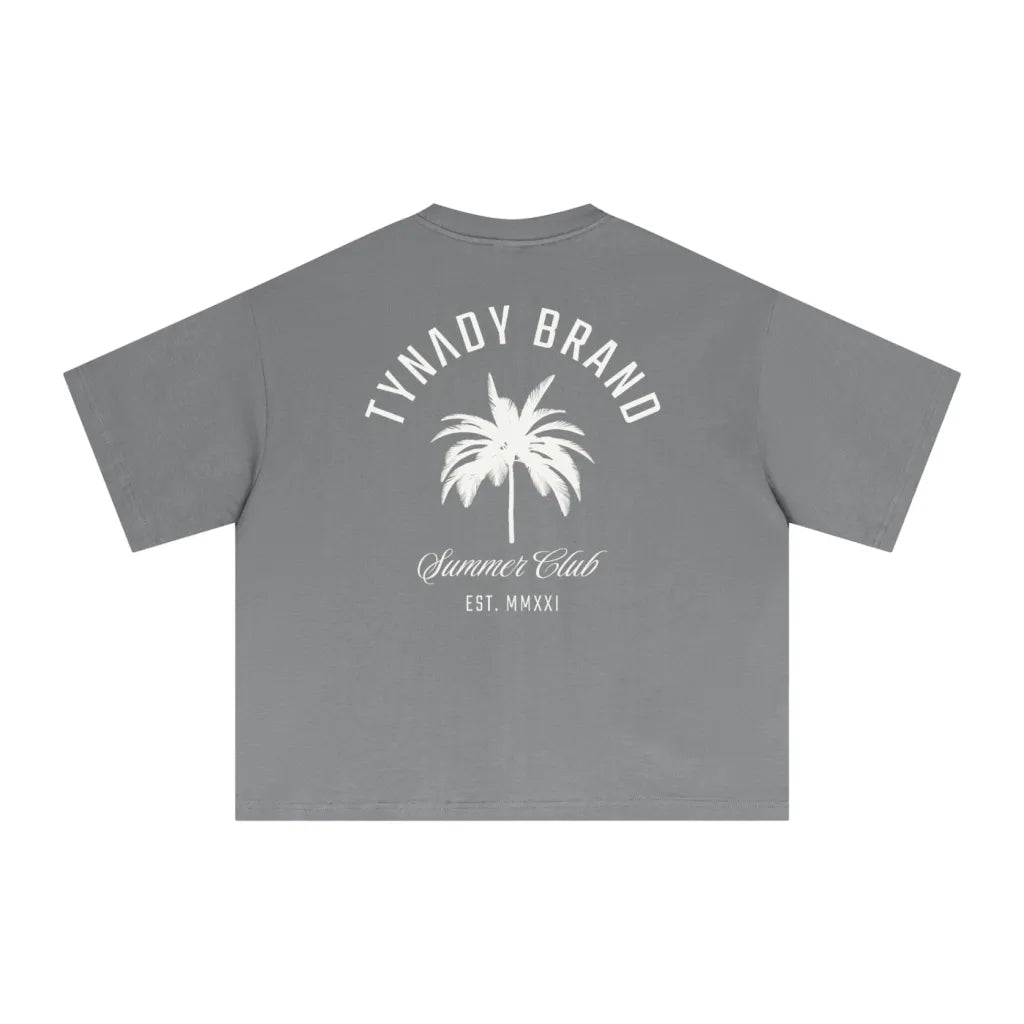 T-shirt cinza Summer Club Tee Tynady Brand 
— costas — gráfico palmeira TYNADY BRAND 
Summer Club EST. MMXXI