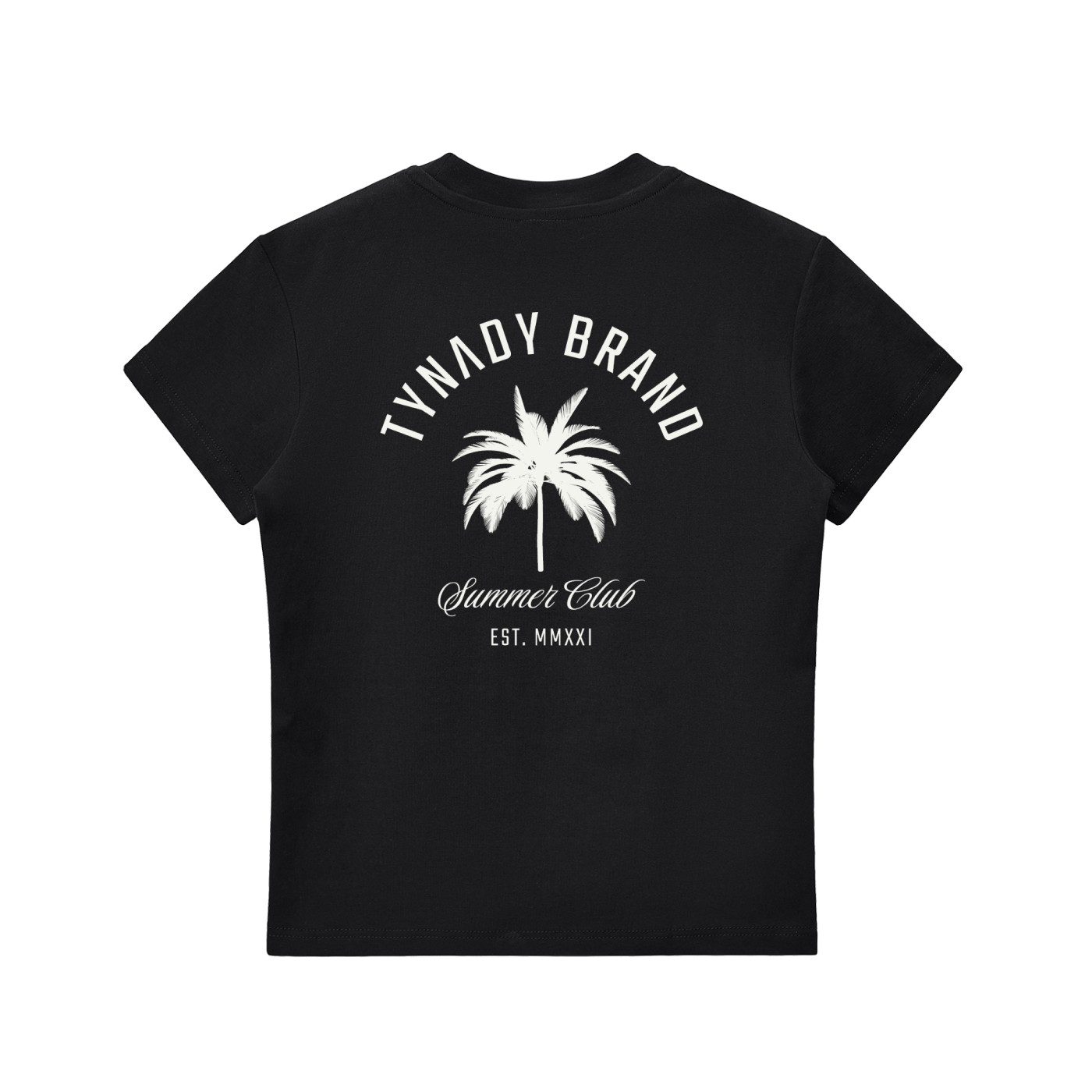 T-shirt preta Summer Club Tee Woman 
Tynady Brand — costas — gráfico palmeira 
Summer Club EST. MMXXI