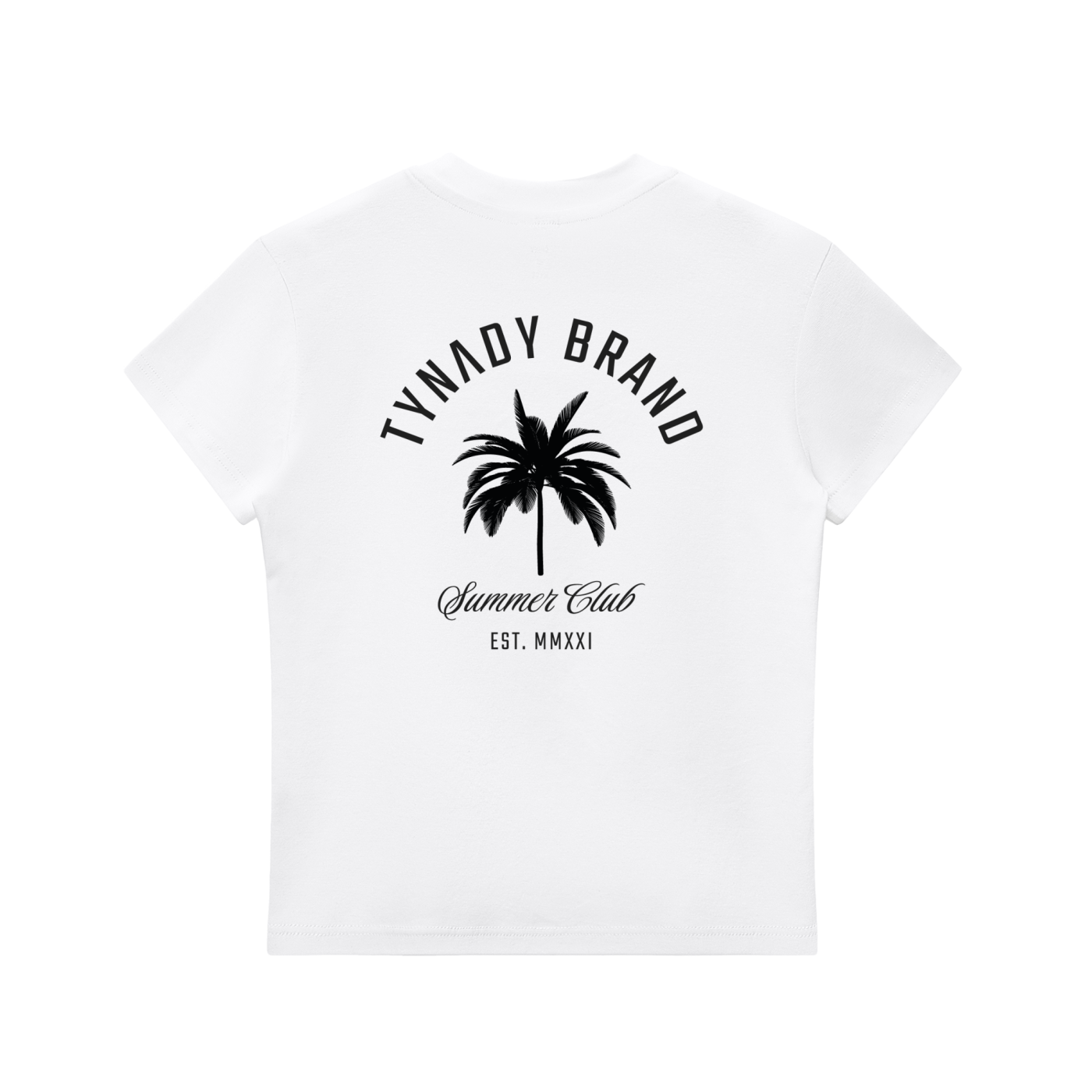 T-shirt branca Summer Club Tee Woman 
Tynady Brand — costas — gráfico palmeira 
Summer Club EST. MMXXI