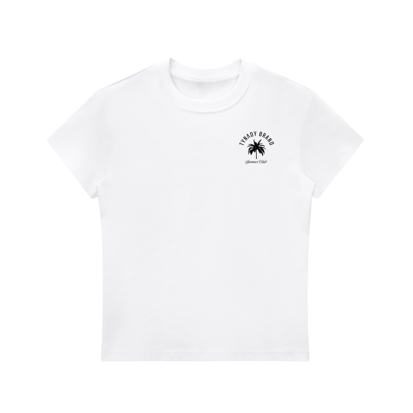 T-shirt branca Summer Club Tee Woman 
Tynady Brand — frente — fit cropped — 
coleção Chapter One